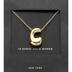 Gold "C" Bubble Monogram Pendant Chain Necklace Initial Charm 3D Casual
